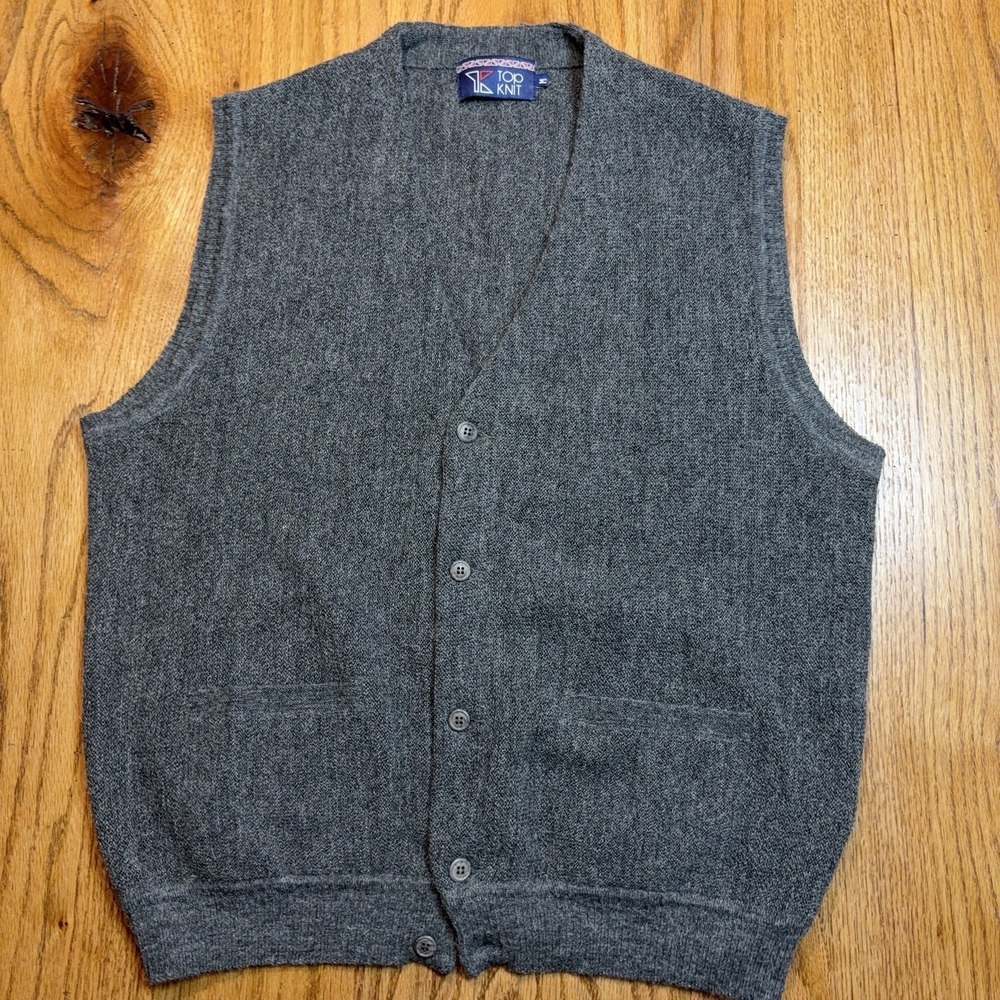 Top Knit Sweater Vest Mens Medium Gray 100% Peruvian Alpaca‎ V Neck
